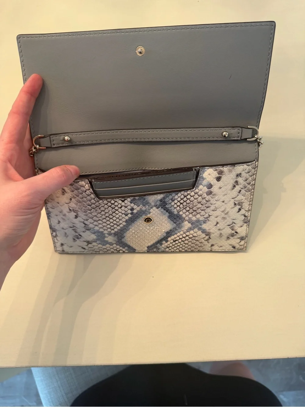 kate spade White and Blue Snake-Print Chain Crossbody